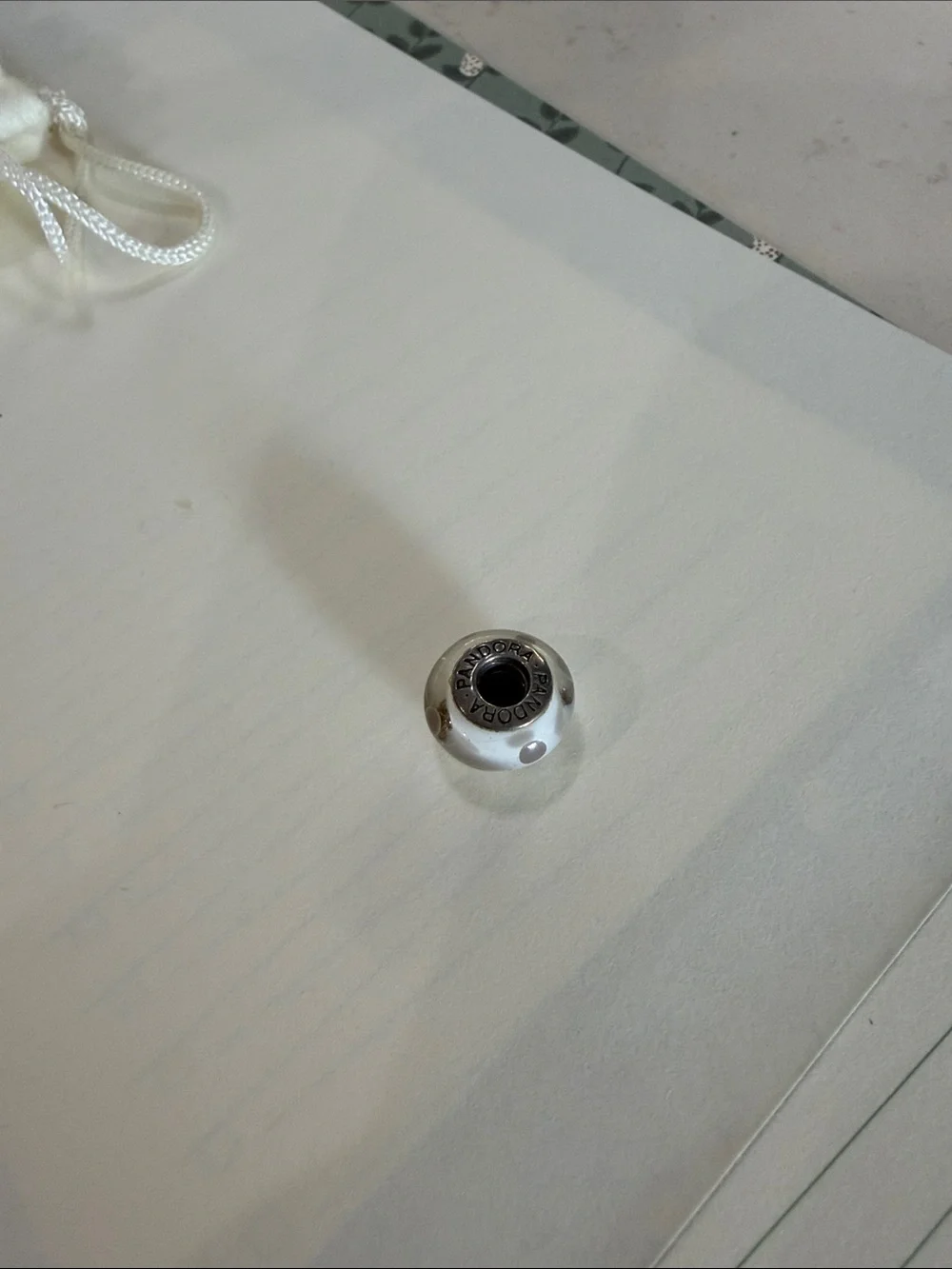 Pandora sterling Silver Spacer Charm with White and grey Enamel Accents